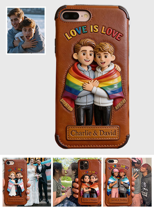 L'amour est l'amour - Coque de téléphone en cuir embossé 3D personnalisée LGBT