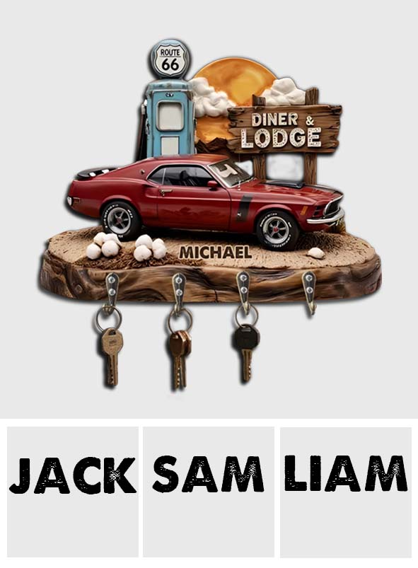 Route 66 - Personalized Car Lover Custom Shaped Hanging Rack