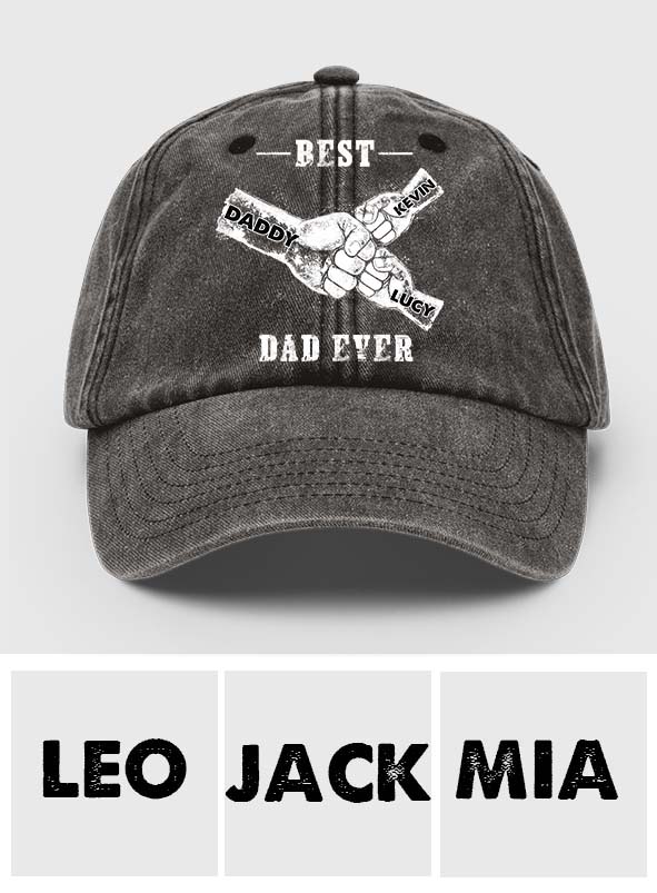 Best Dad Ever - Personalized Father Washed Denim Cap