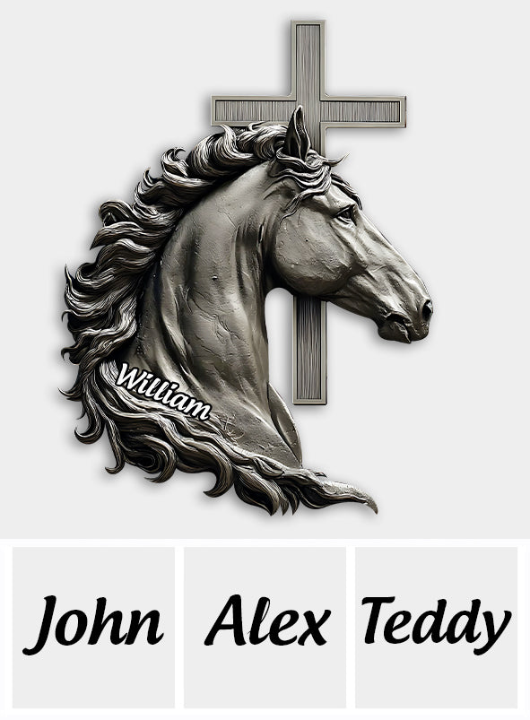 Horse And Cross - Personalized Christian Cut Metal Sign