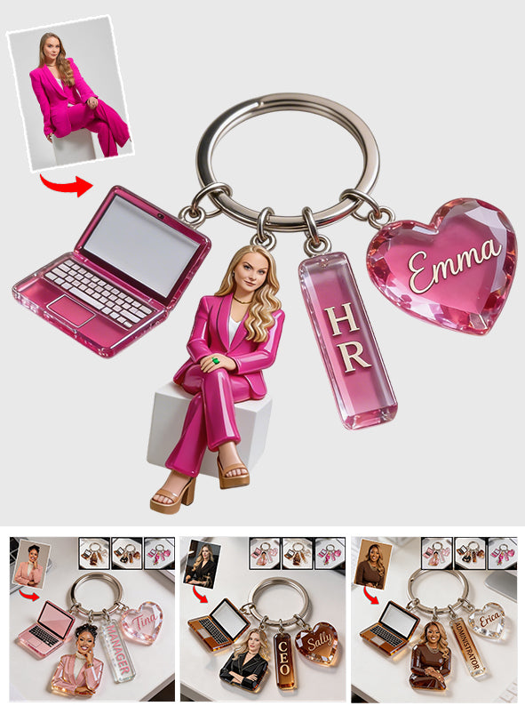 Custom Any Photo Office Staff Gift - Personalized Colleague Keychain With Charms