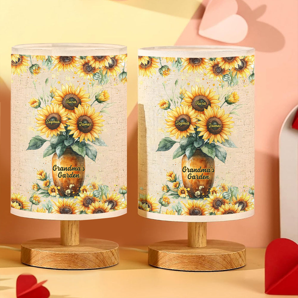 Grandma's Garden - Personalized Grandma Tableside Lamp With Wood Base