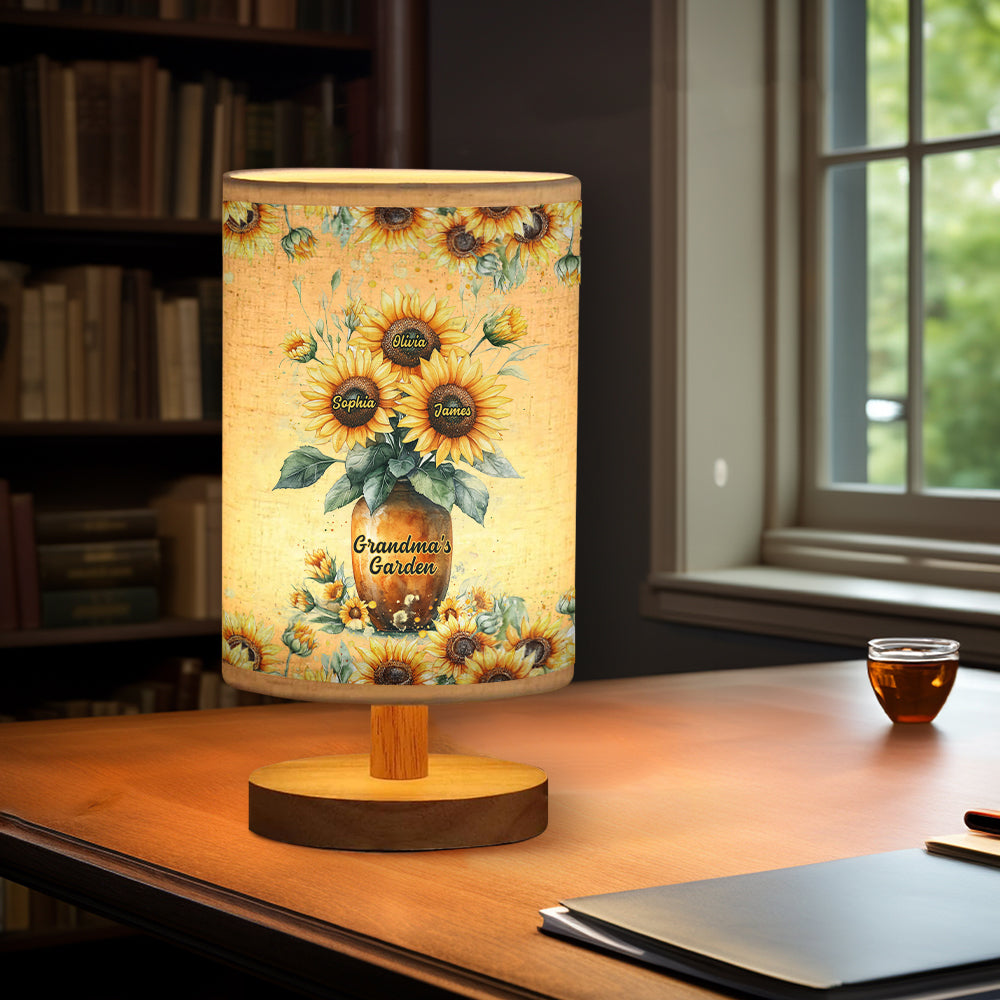Grandma's Garden - Personalized Grandma Tableside Lamp With Wood Base