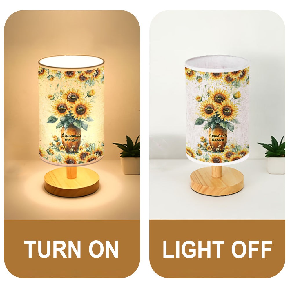 Grandma's Garden - Personalized Grandma Tableside Lamp With Wood Base