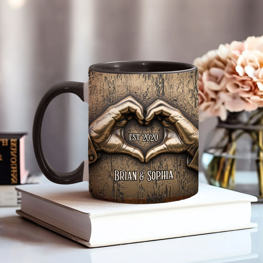 Couple Hands Heart Shape - Personalized Couple Accent Mug