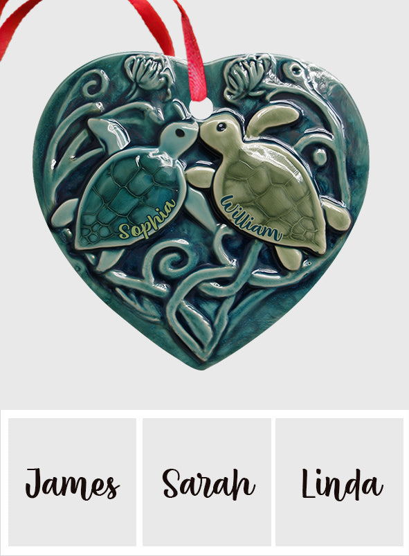 Turtle Couple - Personalized Couple Ceramic Heart Ornament