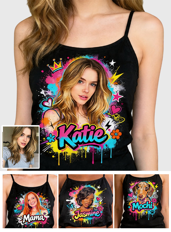 Lebendige Graffiti Pop Art Individuelles Foto Aquarell Farbensplash - Personalisierter Selbstliebe Cross Tank Top