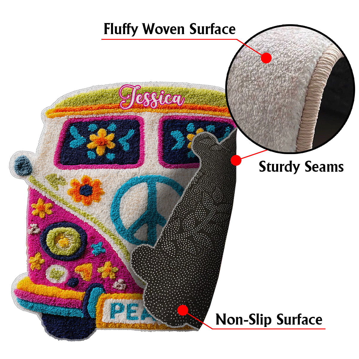 Hippie Van - Personalized Hippie Non-Slip Tufted Rug