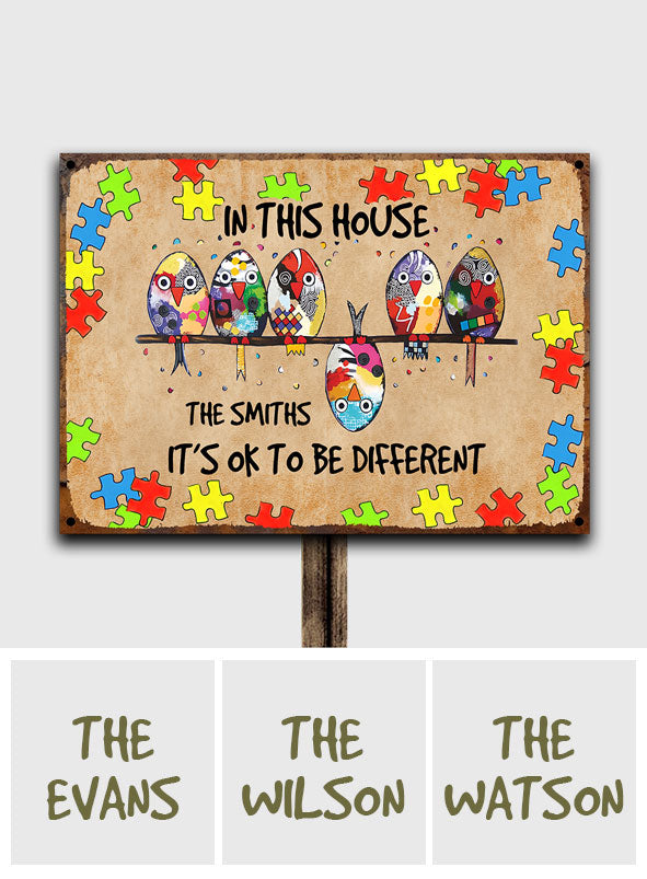 Autism Decor - In This House, It's Ok To Be Different - Personalized Autism Awareness Rectangle Metal Sign