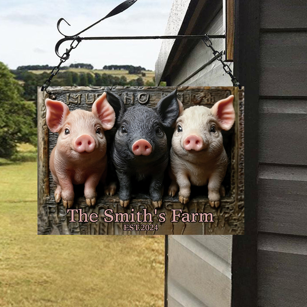 Welcome To Our Farm - Personalized Pig Lover Rectangle Metal Sign