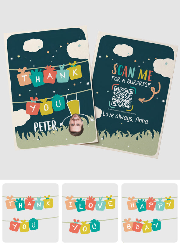 Thank You Photo Upload Hanging Man - Personalized QR Greeting Card