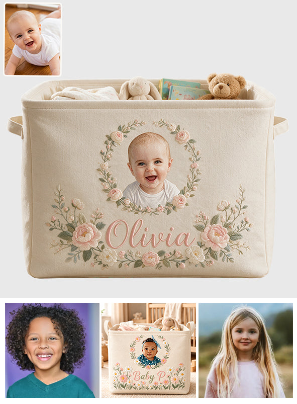 Baby Organization, Nursery, Newborn Keepsake - Personalized Newborn Rectangle Storage Basket