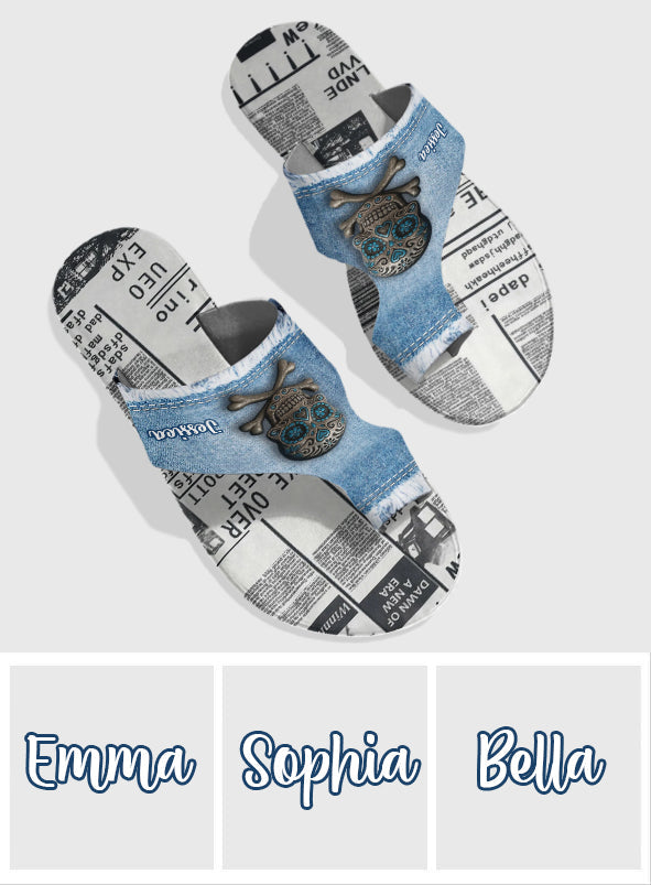 Denim Sugar Skull Footwear - Personalized Skull Open Toe Sandals