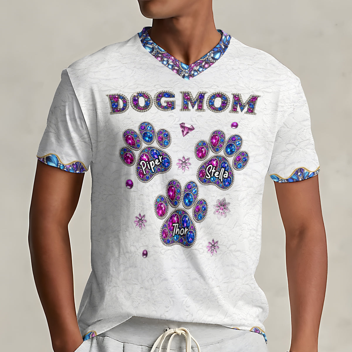 Proud Dog Mom - Personalized Dog Fully Printed V-Neck T-Shirt