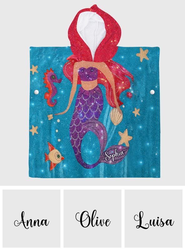 Mermaid At Heart - Personalized Kid Hooded Towel Poncho