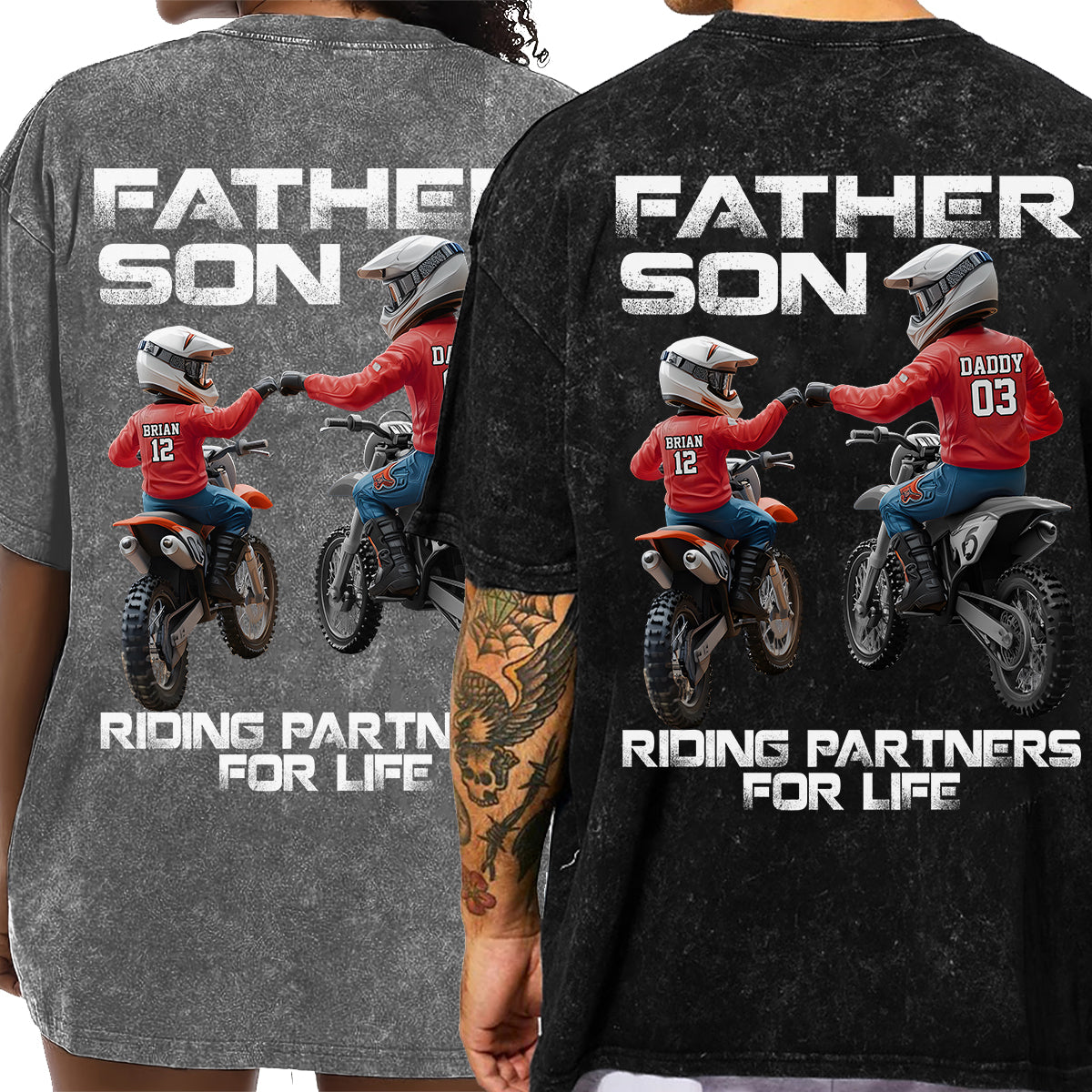 Dirt Bike Dad And Kid - Personalized Dirt Bike Wash T-shirt