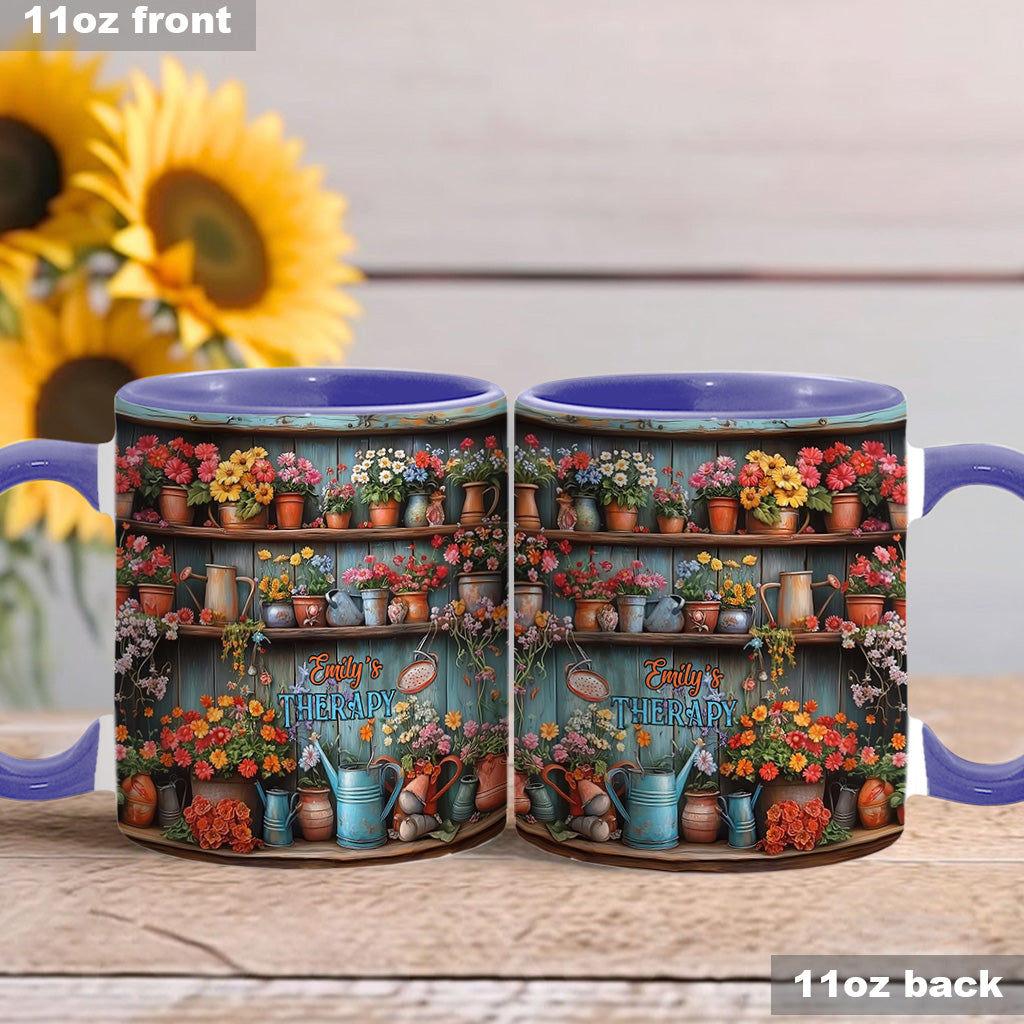 Gardening Is My Therapy - Personalized Gardening Accent Mug