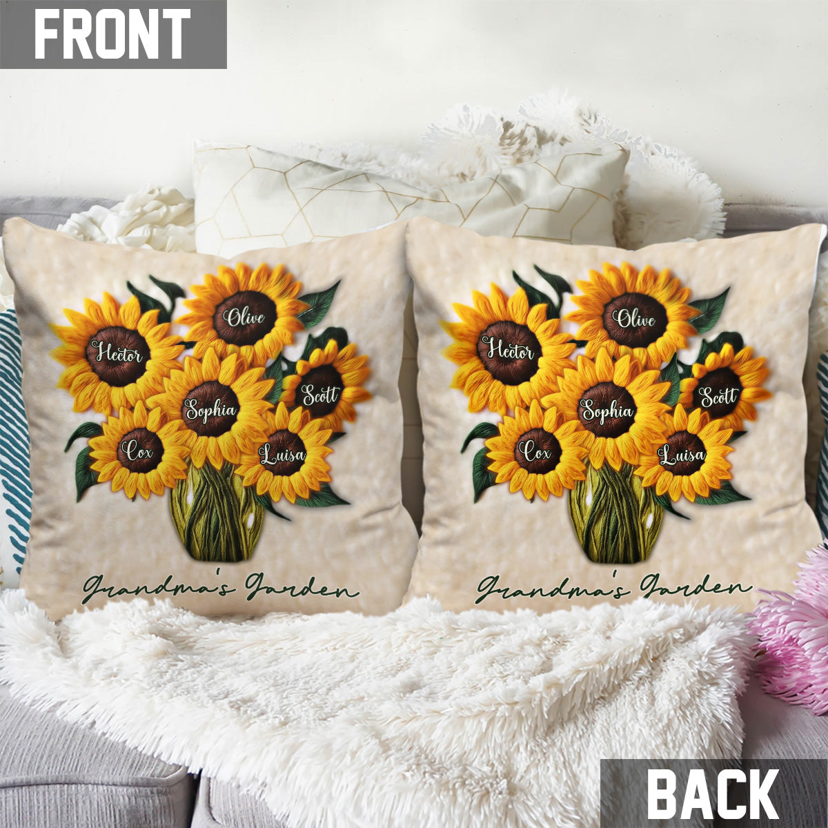 Grandma's Mom's Garden - Personalized Grandma Throw Pillow