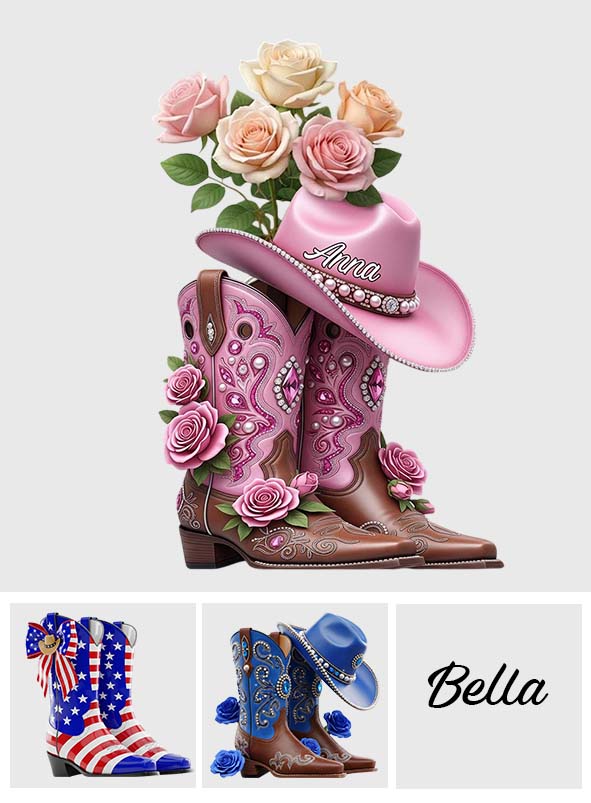 Cowboystiefel – Personalisierte Acryl-Blumenvase in Cowgirl-Form