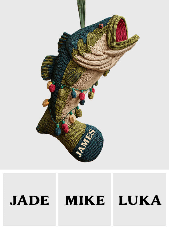 Love Fishing - Personalized Fishing Shaped Christmas Stocking