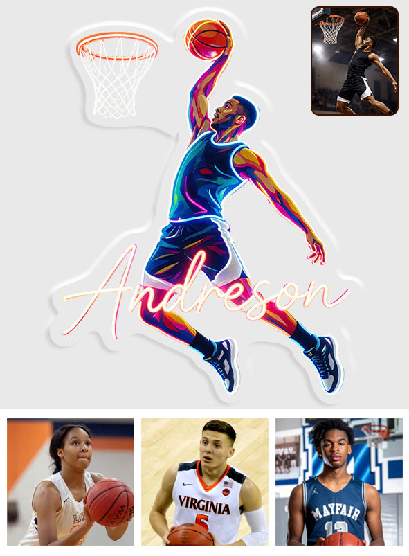 Custom From Any Photo For Any Sport - Personalized Basketball Neon LED Light Sign