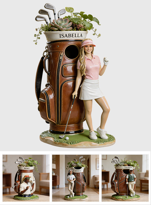Funny Custom Golf Bag Plant Pot, Flower Vase - Personalized Golf Acrylic Pot & Stake