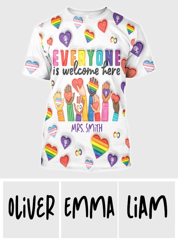 Everyone Is Welcome Here - Personalized Teacher All Over Shirt
