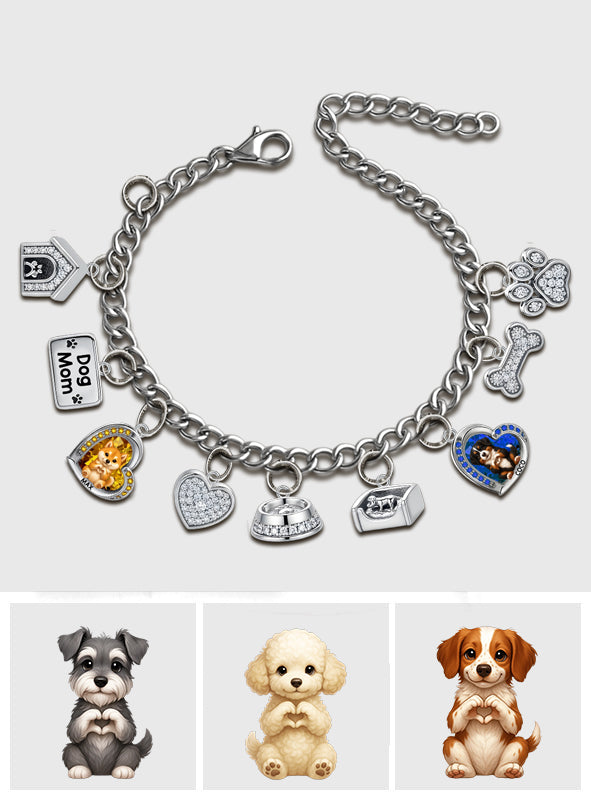 Bracelet personnalisé pour chien avec breloques « Chiot/Chaton fait des cœurs avec ses mains »