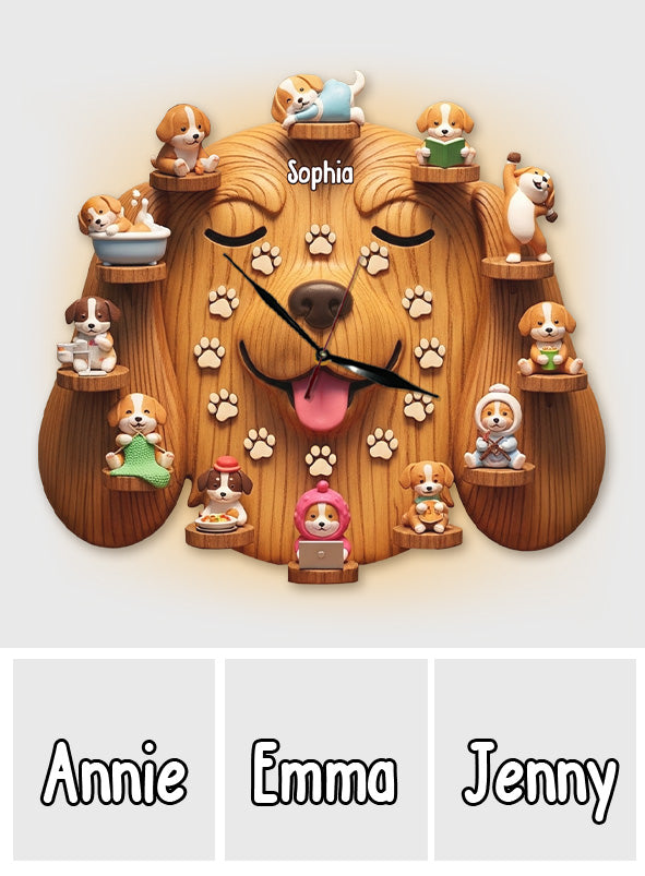 Horloge murale lumineuse LED personnalisée avec chiens mignons