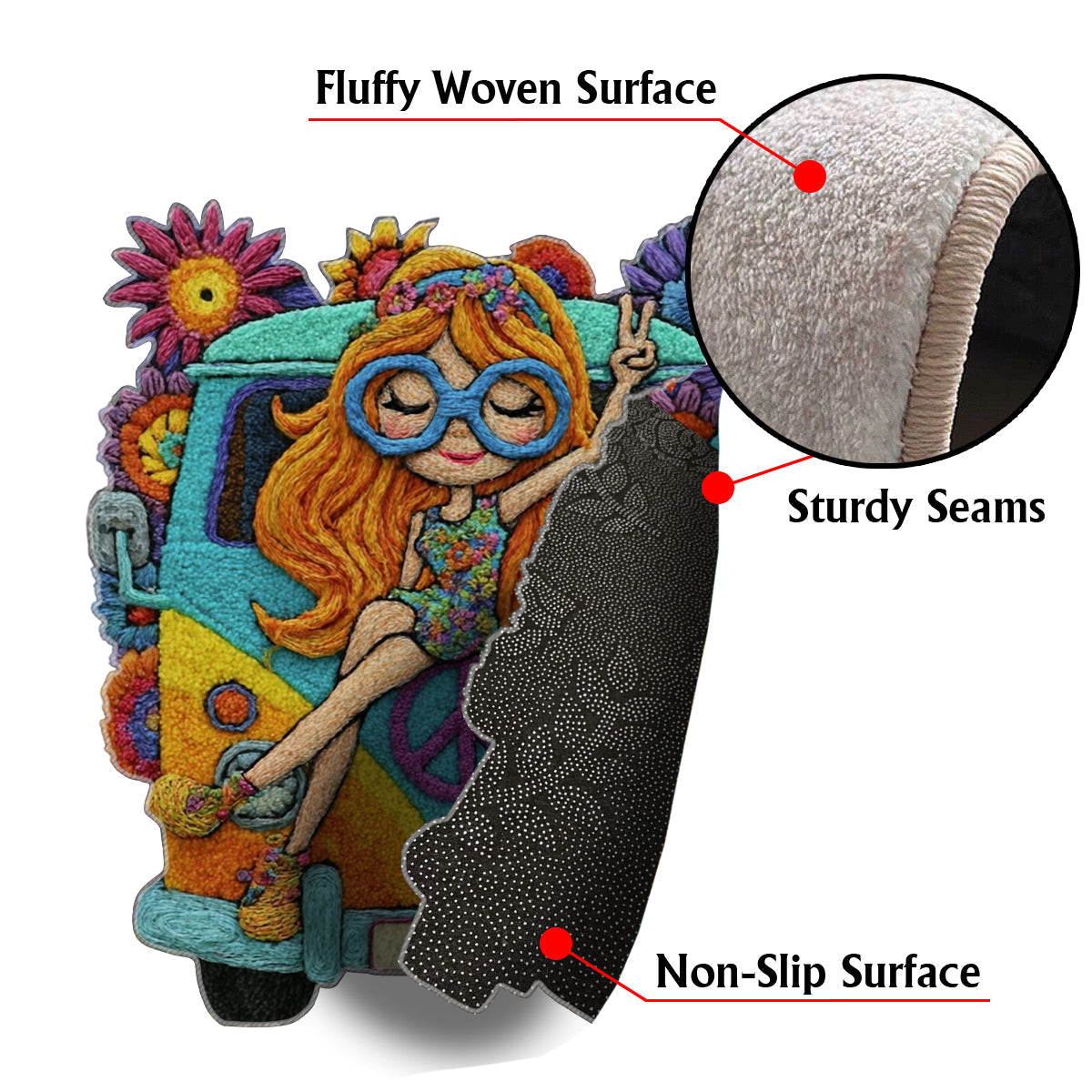 Hippie Girl - Personalized Hippie Non-Slip Tufted Rug