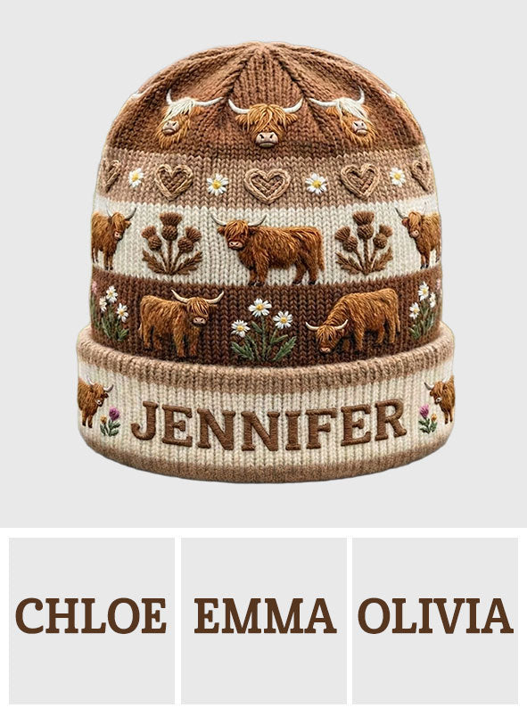 Bauernhofleben – Personalisierte Highland Cow Beanie-Mütze