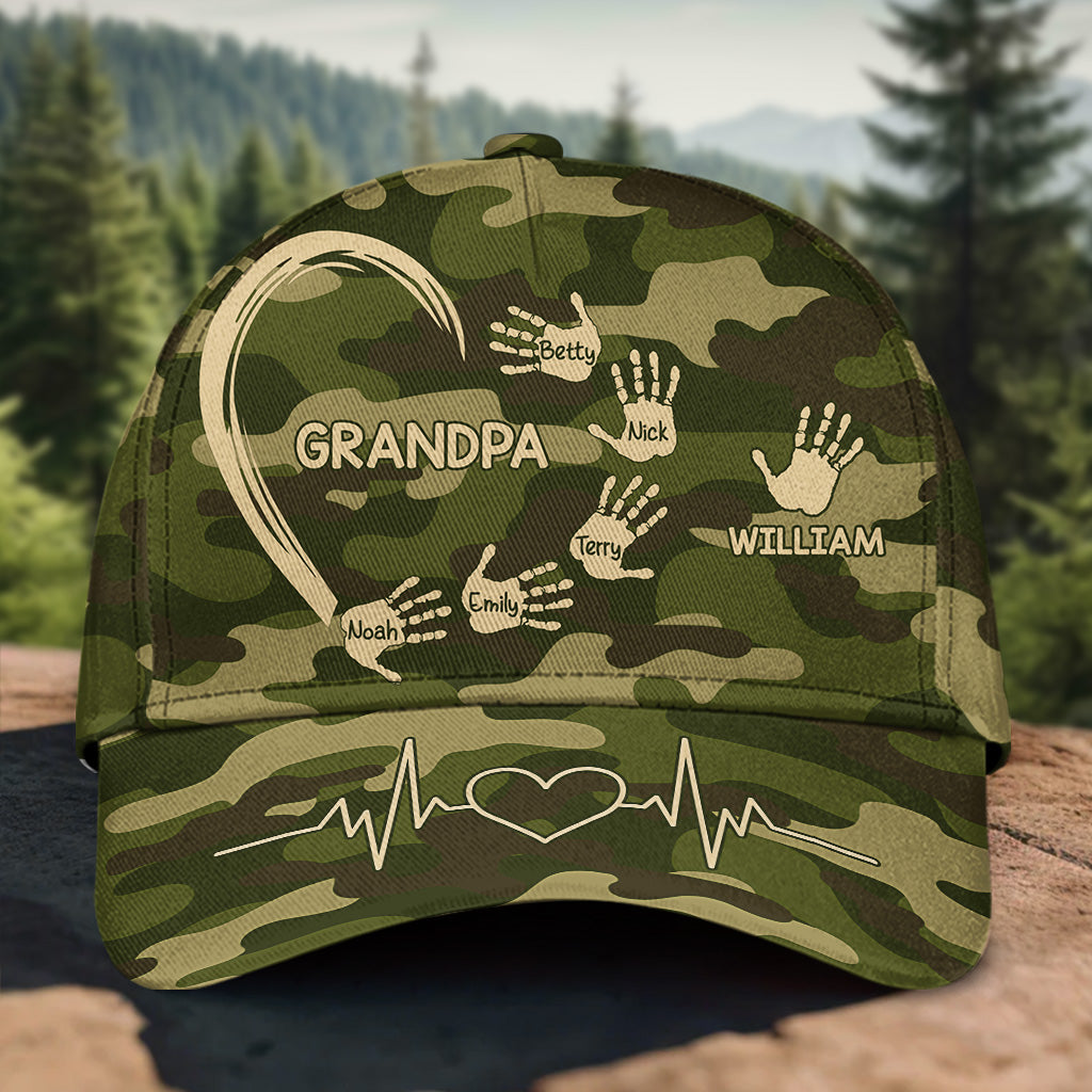 Grandpa Dad Kids Handprints - Personalized Father Classic Cap