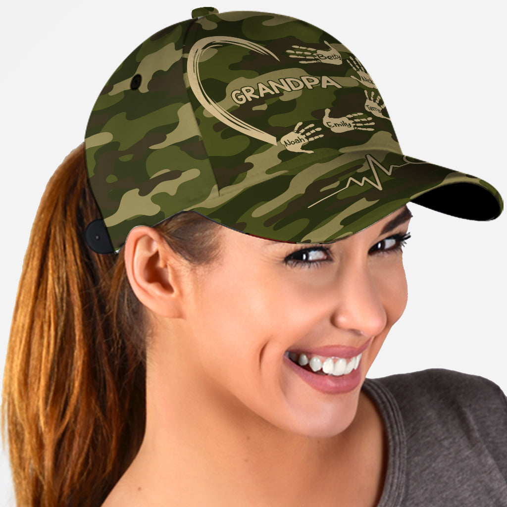 Grandpa Dad Kids Handprints - Personalized Father Classic Cap