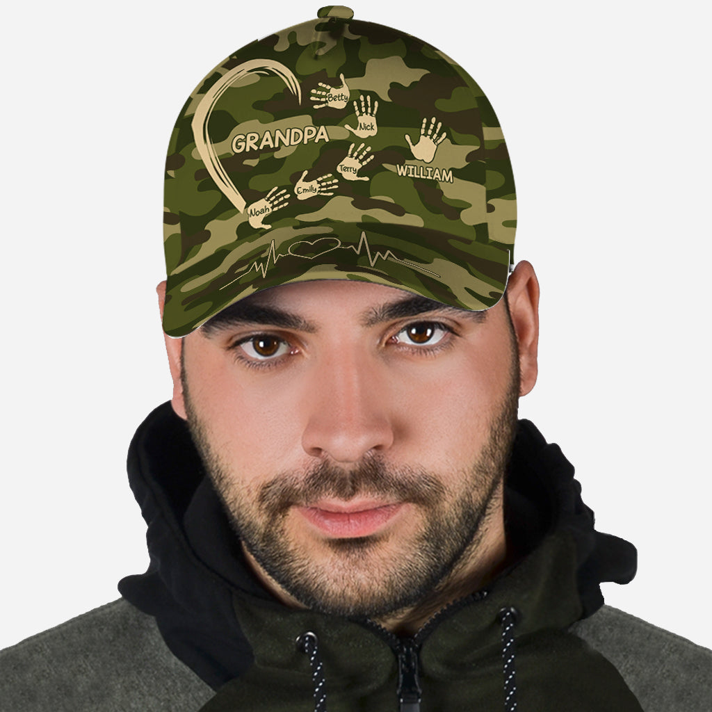 Grandpa Dad Kids Handprints - Personalized Father Classic Cap