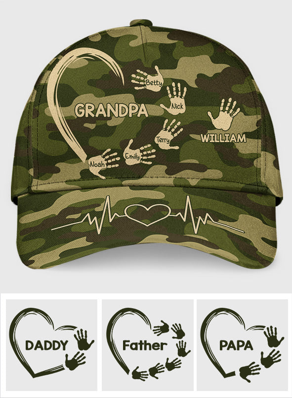 Grandpa Dad Kids Handprints - Personalized Father Classic Cap