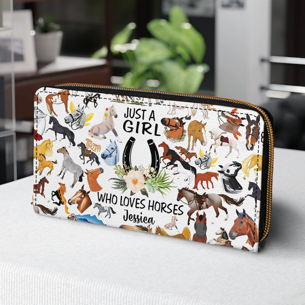 Just A Girl Who Loves Horse - Personalized Horse Leather Long Wallet