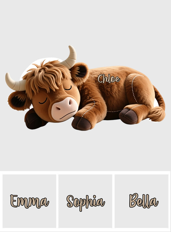 Sleeping Highland Cow - Personalized Highland Cow Faux Fur Shaped Pillow