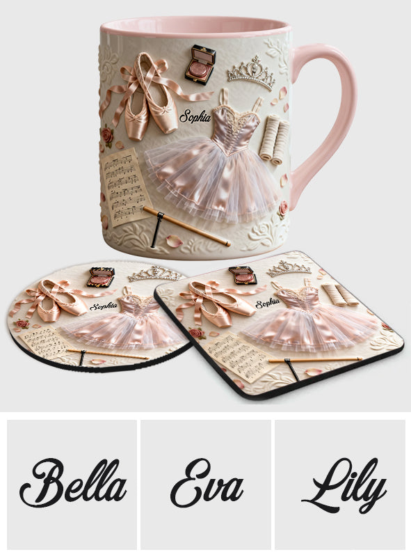 Liebe zum Ballett – Personalisierte Tasse und Untersetzer mit Ballettmotiv