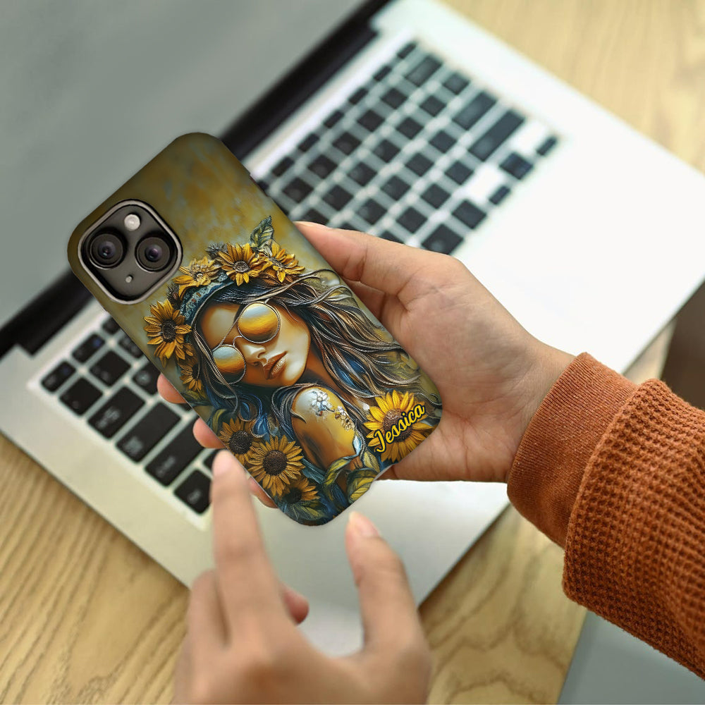 Hippie Soul Sunflower Girl - Personalized Hippie Full Print Phone Case