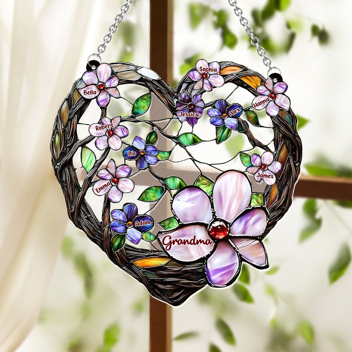 Grandma's Mom's Flowers - Personalized Grandma Window Hanging Suncatcher Ornament