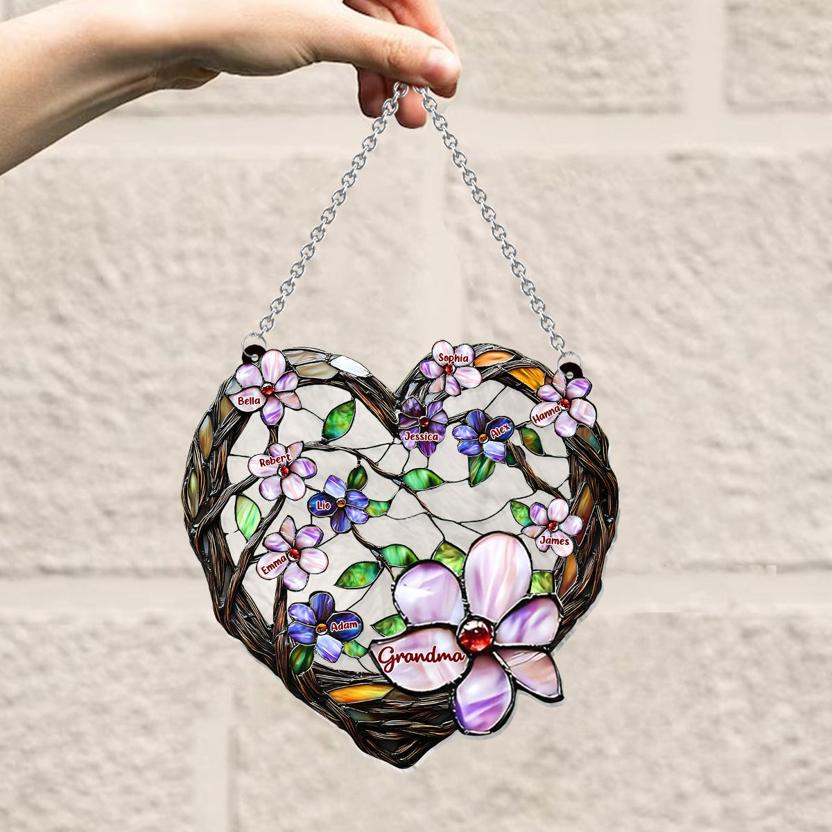 Grandma's Mom's Flowers - Personalized Grandma Window Hanging Suncatcher Ornament