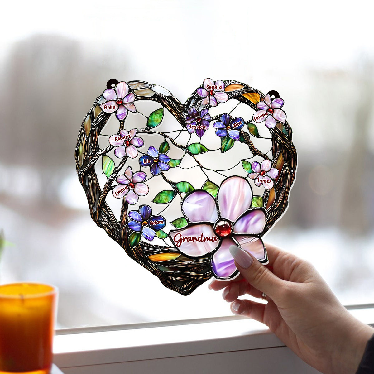 Grandma's Mom's Flowers - Personalized Grandma Window Hanging Suncatcher Ornament