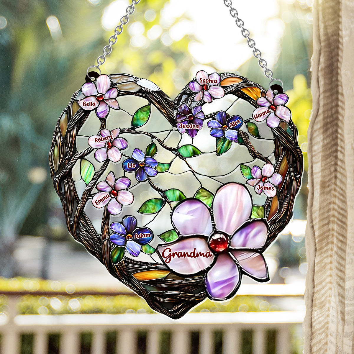 Grandma's Mom's Flowers - Personalized Grandma Window Hanging Suncatcher Ornament