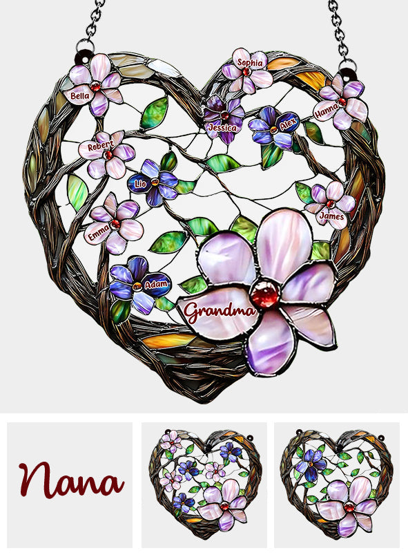 Grandma's Mom's Flowers - Personalized Grandma Window Hanging Suncatcher Ornament
