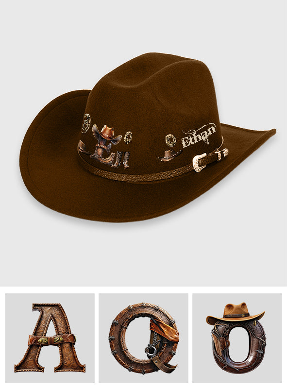 Chapeau de cowboy à large bord personnalisé avec initiale style western - Chapeau de cowboy à large bord pour cowgirl
