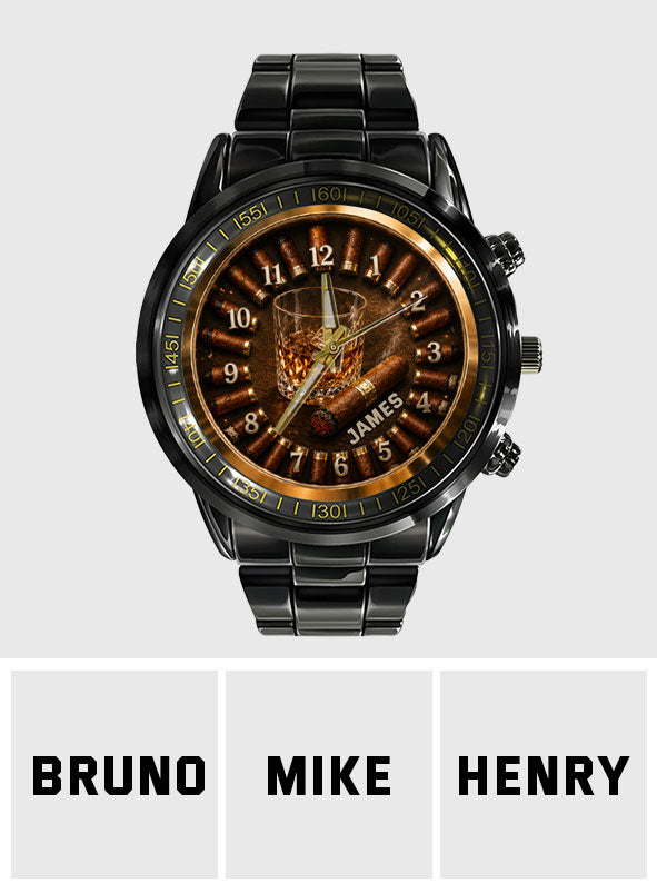 Whiskey und Zigarre, Geschenk für Männer - Personalisierte Whisky Armbanduhr