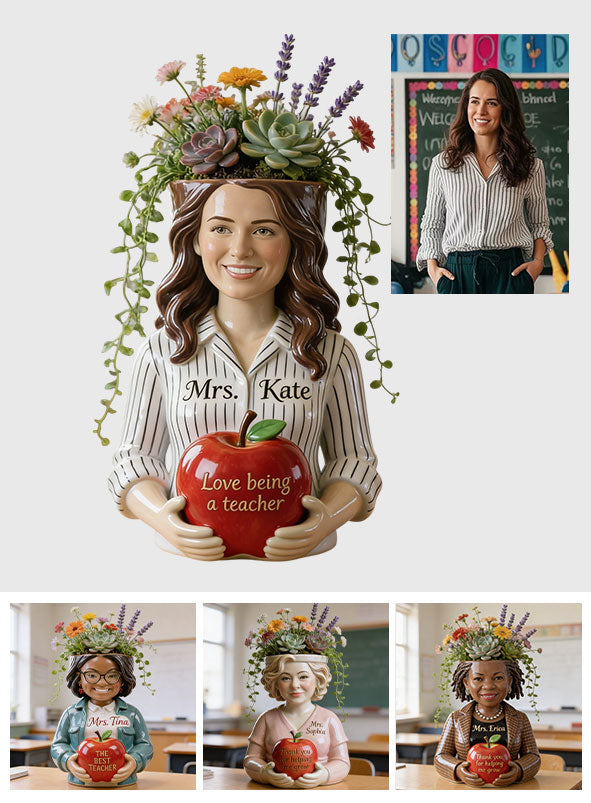 Custom Any Photo Thank You For Helping Me Grow - Personalized Teacher Acrylic Pot