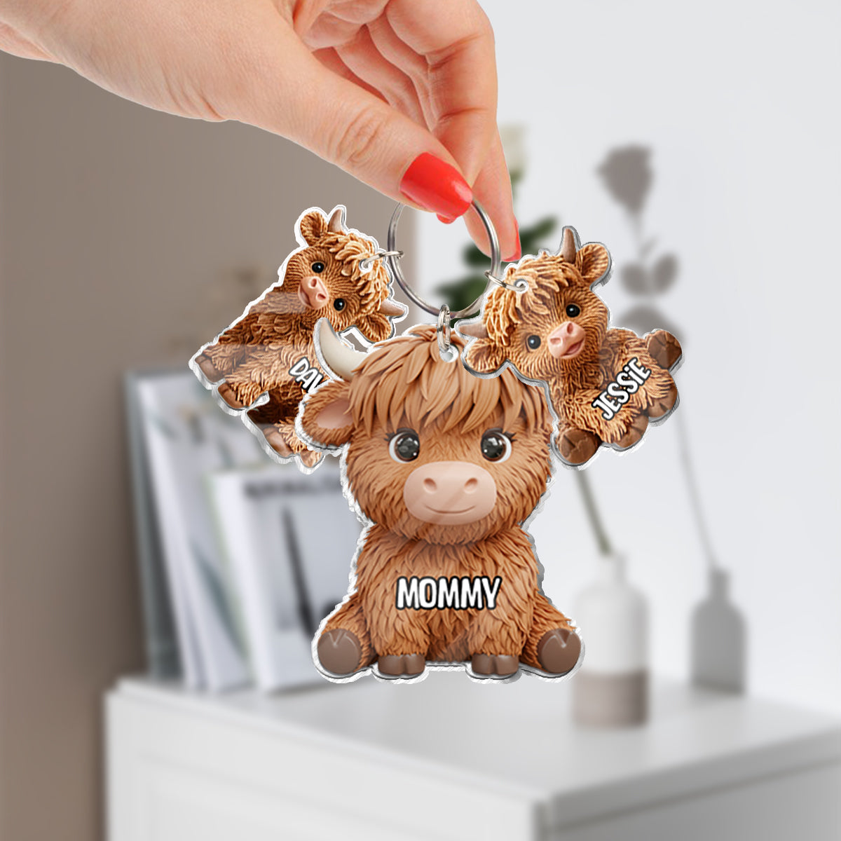 Highland Cow Mom - Personalized Mother Keychain with Charms