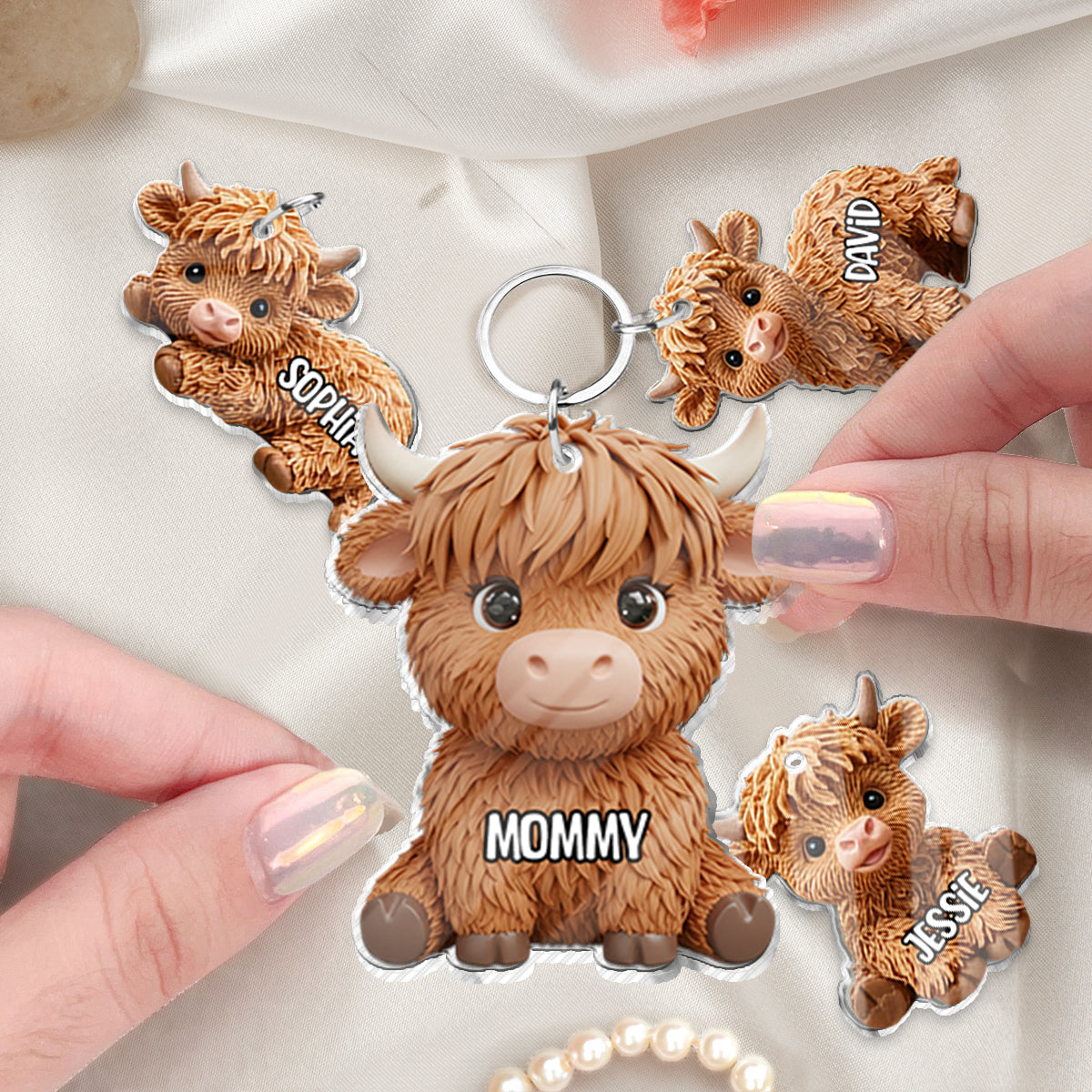 Highland Cow Mom - Personalized Mother Keychain with Charms