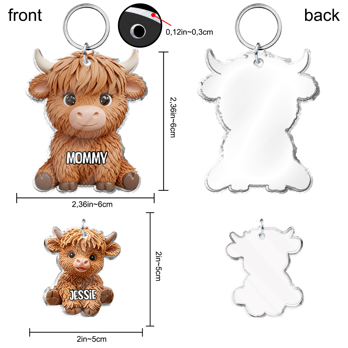 Highland Cow Mom - Personalized Mother Keychain with Charms